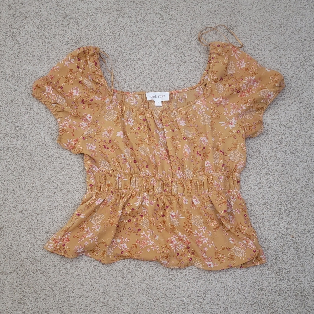 💥3 / 25$, Pink Rose, M, Yellow Floral Blouse